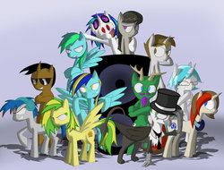 Size: 1280x973 | Tagged: safe, artist:omegadark3564, dj pon-3, octavia melody, vinyl scratch, oc, oc:general mumble, oc:jackleapp, oc:mic the microphone, oc:rico, oc:the living tombstone, oc:wooden toaster, deer, earth pony, griffon, pegasus, pony, unicorn, g4, alex s., dasdeer, griffonsona, ilysabeth, musician, omnipony, ponysona, simgretina, speaker