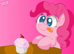 Size: 550x400 | Tagged: safe, artist:benja, pinkie pie, g4, cupcake, tongue out