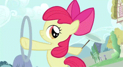 Size: 245x133 | Tagged: safe, screencap, apple bloom, rarity, twilight sparkle, g4, the cutie pox, animated, bipedal, female, loop-de-hoop, plate spinning