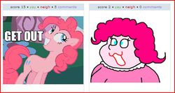 Size: 541x287 | Tagged: safe, pinkie pie, human, g4, exploitable meme, humanized, image macro, juxtaposition, juxtaposition win, meta