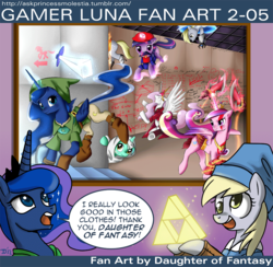 Size: 1000x976 | Tagged: safe, artist:johnjoseco, derpy hooves, lyra heartstrings, princess cadance, princess celestia, princess luna, twilight sparkle, alicorn, pony, gamer luna, g4