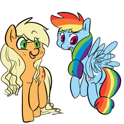 Size: 500x500 | Tagged: safe, artist:mt, applejack, rainbow dash, g4, alternate hairstyle, butt, loose hair, mane swap, plot