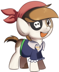 Size: 490x594 | Tagged: safe, artist:solar-slash, pipsqueak, earth pony, pony, g4, :d, bandana, clothes, colt, eyepatch, male, simple background, smiling, solo, transparent background