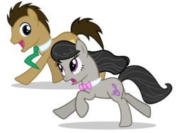 Size: 1200x900 | Tagged: safe, artist:theevilflashanimator, doctor whooves, octavia melody, time turner, earth pony, pony, g4, doctavia, female, male, mare, running, shipping, simple background, stallion, straight, transparent background, vector