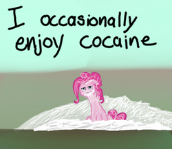 Size: 725x629 | Tagged: safe, artist:dj-autologic, pinkie pie, earth pony, pony, g4, cocaine, drugs, junkie pie, solo