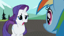 Size: 450x253 | Tagged: safe, screencap, rainbow dash, rarity, pony, g4, may the best pet win, animated, duo, female, scrunchy face