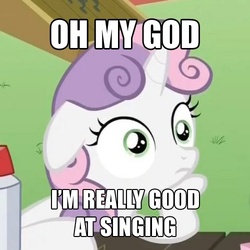 Size: 500x500 | Tagged: safe, edit, edited screencap, screencap, sweetie belle, g4, my little pony: friendship is magic, ponyville confidential, meme, sudden clarity sweetie belle