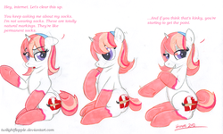 Size: 948x570 | Tagged: safe, artist:foxxy-arts, oc, oc only, oc:foxxy hooves, clothes, hooves, innuendo, kinky, socks