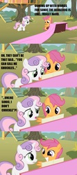 Size: 640x1440 | Tagged: safe, edit, edited screencap, screencap, scootaloo, sweetie belle, g4, the show stoppers, caption, crossover, image macro, knuckles the echidna, lyrics, male, meme, sonic the hedgehog (series)