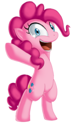 Size: 604x1024 | Tagged: safe, artist:berrypawnch, pinkie pie, earth pony, pony, g4, arms wide open, bipedal, female, manic grin, open mouth, simple background, smiling, solo, transparent background