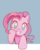 Size: 403x505 | Tagged: safe, artist:sasasami, pinkie pie, earth pony, pony, g4, bust, cute, diapinkes, female, hoof on cheek, looking at you, mare, out of frame, smiling, solo