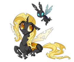 Size: 618x520 | Tagged: safe, artist:heilos, angel bunny, fluttershy, changeling, g4, changelingified, female, flutterling, simple background, species swap, transparent background, yellow changeling