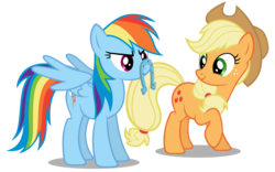 Size: 8000x5000 | Tagged: safe, artist:mrlolcats17, applejack, rainbow dash, earth pony, pegasus, pony, fall weather friends, g4, absurd resolution, duo, duo female, female, horseshoes, mare, partially open wings, simple background, transparent background, vector, wings
