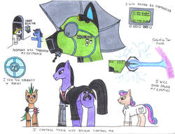 Size: 1620x1241 | Tagged: safe, artist:appletart-longshot, oc, oc only, fallout equestria, broken steel, giant robot, krogoth, motor runner, traditional art