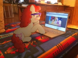 Size: 1034x772 | Tagged: safe, artist:ludiculouspegasus, cheerilee, snails, snips, spike, twist, earth pony, pony, g4, computer, glasses, irl, laptop computer, macbook, macintosh (computer), photo, ponies in real life