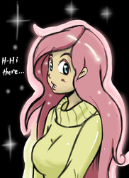 Size: 900x1238 | Tagged: safe, artist:blazinanime, fluttershy, human, g4, breasts, busty fluttershy, clothes, female, humanized, solo, sweater, sweatershy