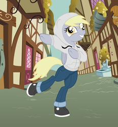 Size: 2957x3186 | Tagged: safe, artist:shadawg, derpy hooves, pony, semi-anthro, g4, bipedal, clothes, cool guy, female, high res, hoodie, jeans, sneakers, solo