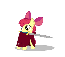 Size: 366x321 | Tagged: safe, artist:jalm, apple bloom, g4, animated, female, mouth hold, sword, weapon