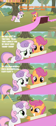 Size: 640x1440 | Tagged: safe, edit, edited screencap, screencap, scootaloo, sweetie belle, g4, the show stoppers, comic, duo, fabric, k-on, meme, musical instrument, piano, screencap comic