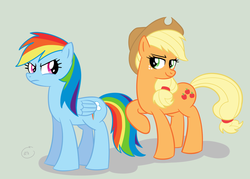 Size: 1024x732 | Tagged: dead source, safe, artist:edanarose, applejack, rainbow dash, g4