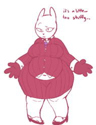 Size: 358x469 | Tagged: safe, artist:mangneto, rover, diamond dog, anthro, g4, bbw, breasts, clothes, dress, fat, female, femrover, formal, pixel-crisp art, rule 63, sweat, wide hips