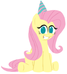 Size: 417x463 | Tagged: safe, artist:ponett, fluttershy, pegasus, pony, g4, female, hat, mare, open mouth, party hat, simple background, sitting, smiling, solo, transparent background