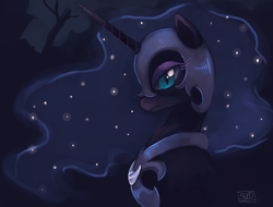 Size: 1009x768 | Tagged: dead source, safe, artist:suikuzu, nightmare moon, alicorn, pony, g4, bust, portrait, profile, solo