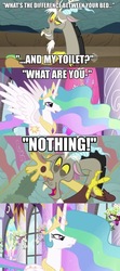 Size: 427x960 | Tagged: safe, discord, princess celestia, g4, comic, discord being discord, doopeydooscood, joke