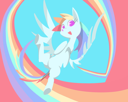Size: 1000x800 | Tagged: safe, artist:8->, rainbow dash, pony, g4, female, flying, pixiv, rainbow trail, solo