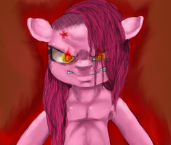 Size: 733x618 | Tagged: safe, artist:colorlesscupcake, pinkie pie, earth pony, semi-anthro, g4, female, rage, solo