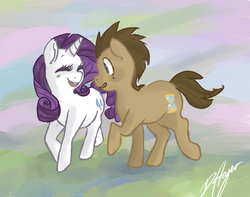 Size: 500x393 | Tagged: artist needed, source needed, safe, doctor whooves, rarity, time turner, earth pony, pony, unicorn, g4, duo, female, male, mare, stallion