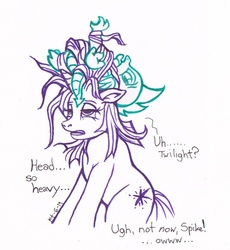 Size: 600x651 | Tagged: artist needed, safe, spike, twilight sparkle, g4, bed hair, messy mane