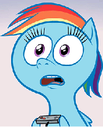 Size: 277x338 | Tagged: safe, artist:hotdiggedydemon, rainbow dash, pegasus, pony, .mov, g4, animated, controller, female, gamerdash, happy, mare, nintendo entertainment system, open mouth, open smile, reaction image, smiling, video game