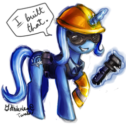 Size: 500x500 | Tagged: safe, artist:gothikalea, trixie, g4, costume, crossover, engineer, engineer (tf2), goggles, parody, team fortress 2