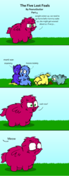 Size: 648x1660 | Tagged: safe, artist:peanutbutter, fluffy pony, comic, crying, derp, fluffy pony foals, implied pissing, implied pooping, poop, scared, this will end in death, this will end in tears, urine, wide eyes