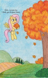 Size: 737x1200 | Tagged: safe, artist:finnishfox, fluttershy, g4, autumn, fluttertree, leaves, tree