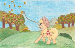 Size: 1200x766 | Tagged: safe, artist:finnishfox, applejack, g4, autumn, butt, lasso, leaves, plot