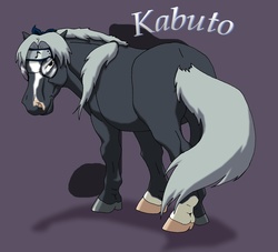 Size: 1024x931 | Tagged: safe, artist:wstopdeck, horse, forehead protector, looking at you, looking back, looking back at you, male, naruto, rear view, solo, stallion, yakushi kabuto