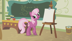 Size: 1280x720 | Tagged: safe, screencap, cheerilee, earth pony, pony, call of the cutie, g4, my little pony: friendship is magic, chalkboard, cheerilee's clipboard meme, exploitable, exploitable meme, female, meme, ponyville schoolhouse, solo, template