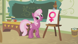 Size: 1280x720 | Tagged: safe, cheerilee, earth pony, pony, g4, cheerilee's clipboard meme, exploitable meme, female, meme, ponyville schoolhouse, solo