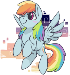 Size: 535x580 | Tagged: dead source, safe, artist:scervo, rainbow dash, pegasus, pony, unicorn, g4, blushing, female, flying, mare, simple background, solo, spread wings, transparent background, wings