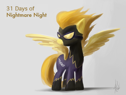 Size: 800x600 | Tagged: safe, artist:grissaecrim, spitfire, pegasus, pony, g4, 31 days of nightmare night, clothes, costume, goggles, halloween, shadowbolts, shadowbolts costume, spread wings, wings