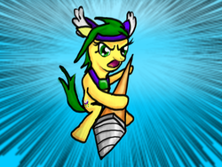 Size: 928x696 | Tagged: safe, artist:jay6-the-canadian, oc, oc only, oc:jade, spear, super filly adventure, wingless