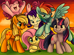 Size: 1024x768 | Tagged: safe, artist:fizzy-dog, applejack, fluttershy, pinkie pie, rainbow dash, rarity, twilight sparkle, g4, mane six