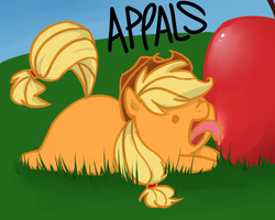 Size: 500x400 | Tagged: safe, artist:xarakayx, applejack, earth pony, pony, g4, bean bag pony, female, licking, solo, that pony sure does love apples, tongue out