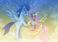 Size: 1398x1007 | Tagged: safe, artist:dreamerswork, fluttershy, soarin', g4, blushing, female, male, shipping, soarinshy, straight