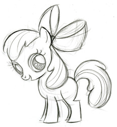 Size: 718x776 | Tagged: safe, artist:lauren faust, apple bloom, earth pony, pony, g4, apple seed, behind the scenes, color me, concept art, female, filly, foal, monochrome, solo