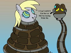 Size: 2700x2013 | Tagged: safe, artist:lol20, derpy hooves, pegasus, pony, snake, g4, coils, dialogue, eyes, female, hypno eyes, imminent vore, kaa, kaa eyes, mare, mind control, peril
