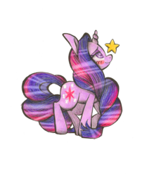 Size: 1700x1944 | Tagged: safe, artist:akikodestroyer, twilight sparkle, pony, g4, alternate hairstyle, blushing, female, solo, stars, traditional art