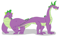 Size: 1272x890 | Tagged: safe, artist:angel147196, spike, dragon, g4, secret of my excess, the cutie mark chronicles, adult spike, comparison, cutie mark chronicles spike, greed spike, older, older spike, spikezilla